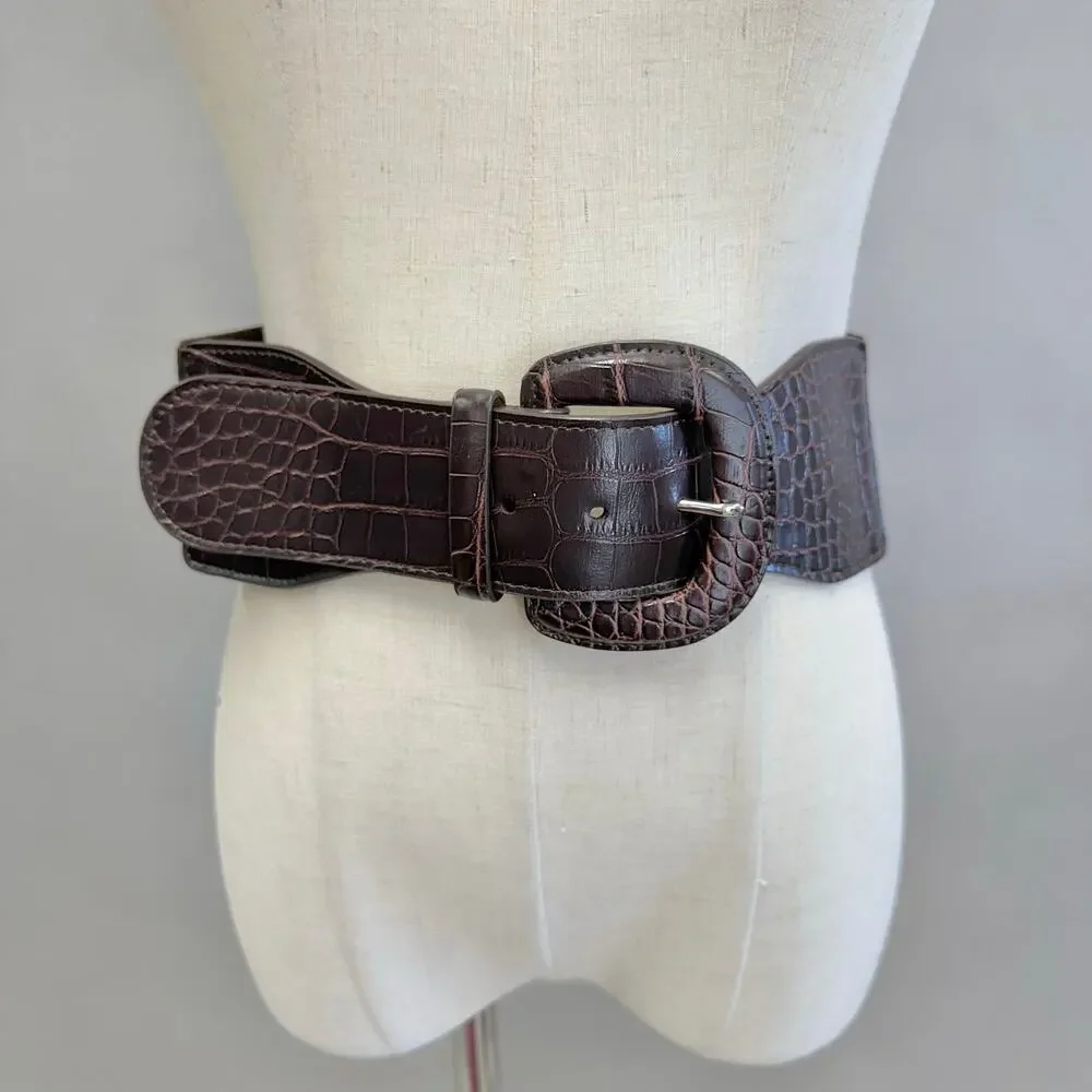 Lauren Ralph Lauren‎ Genuine Italian Leather Alligator Stretch Belt Size Small